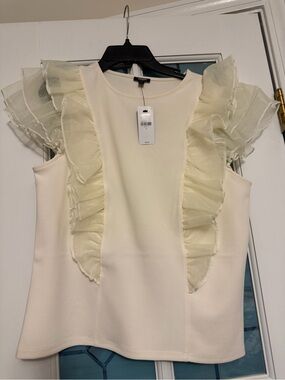 Express Cream Ruffle Sleeve Top